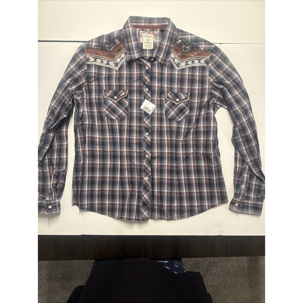 Panhandle Western Shirt Womens XL NWT Plaid Pearl Snap Embroidered Yoke Rodeo
